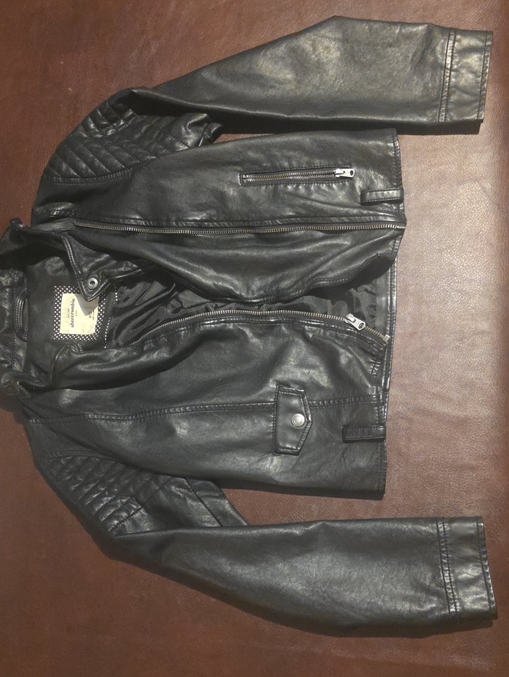 Abercrombie & Fitch Black Quilted Faux Leather Bomber Jacket